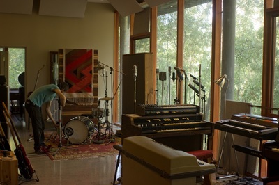 evan lorden setting up drum main recording room vintage neumann RCA