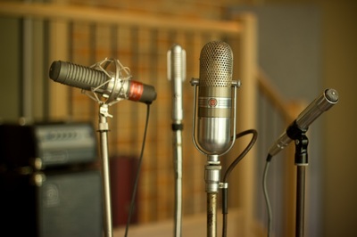 vintage RCA microphone and B&O EV dynamic microphone